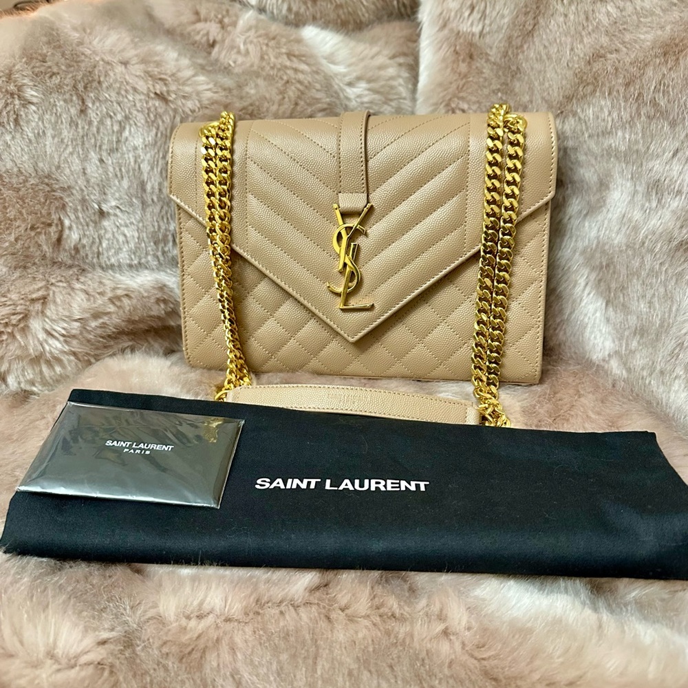 Yves Saint Laurent Envelope Medium Beige Tan Triquilt Shoulder Bag - Picture 5 of 16